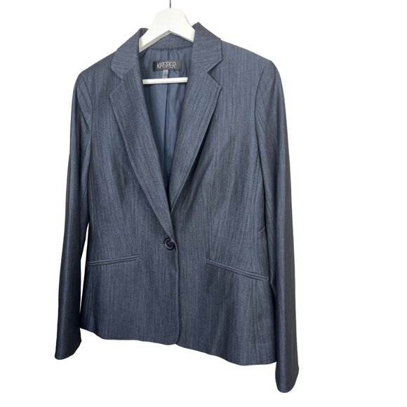 Kasper Blue Blazer Women’s 8 Classic Preppy Work Jacket Old Money Style - Picture 4 of 12